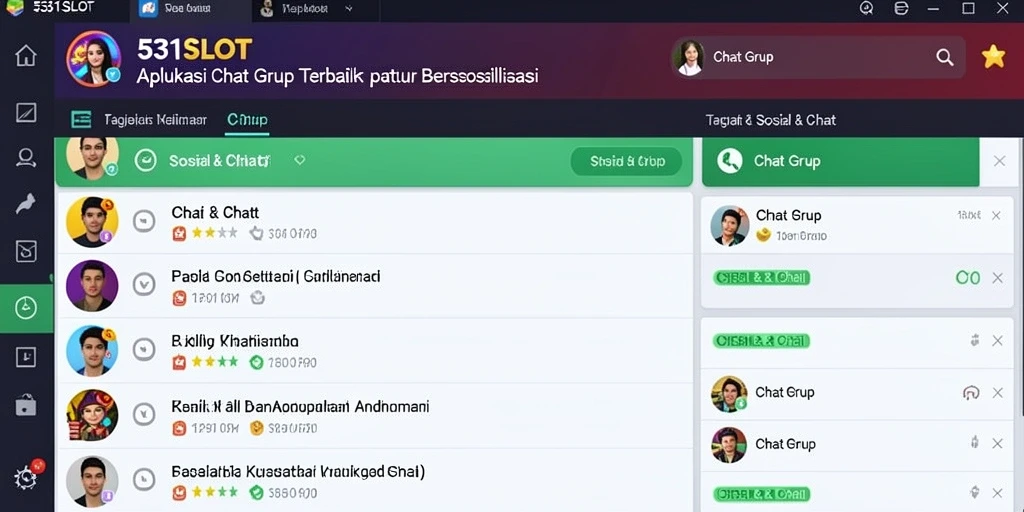 Tampilan antarmuka aplikasi 531SLOT dengan fitur chat grup yang menarik.