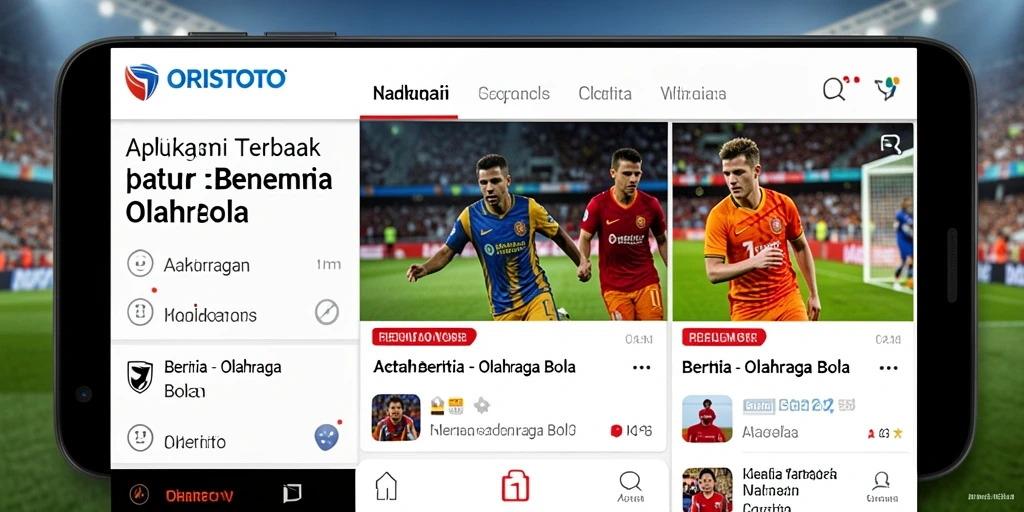 Antarmuka ORISTOTO menampilkan berita dan statistik olahraga bola dengan jelas.