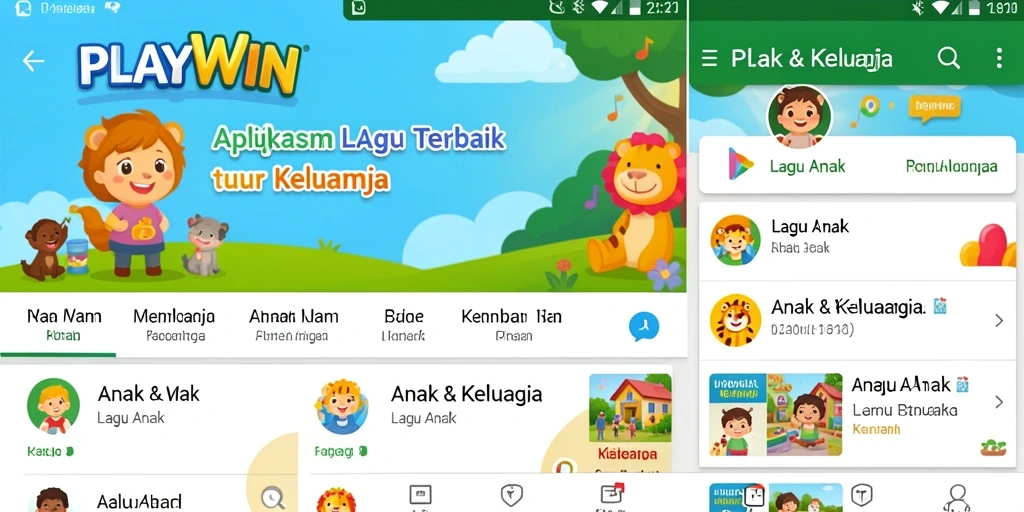 Antarmuka ceria PLAYWIN yang memudahkan anak memilih lagu.